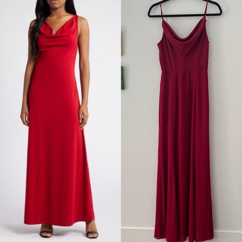 Wayf The Tamara Cowl Neck Long Maxi Dress Strappy Red Size Small Bridesmaid